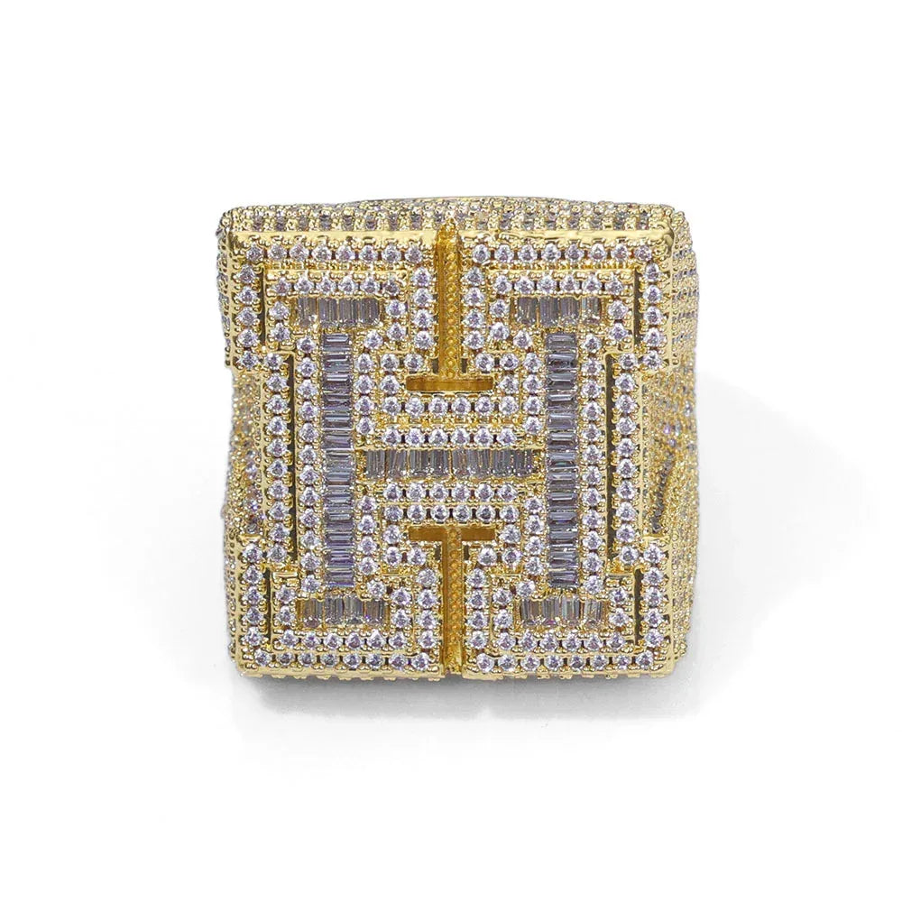 Alphabet Zircon Ring for Men | Trendy Hip Hop Jewelry | Customizable Jewelry | Caratix Jewelry - CaratixJewelry