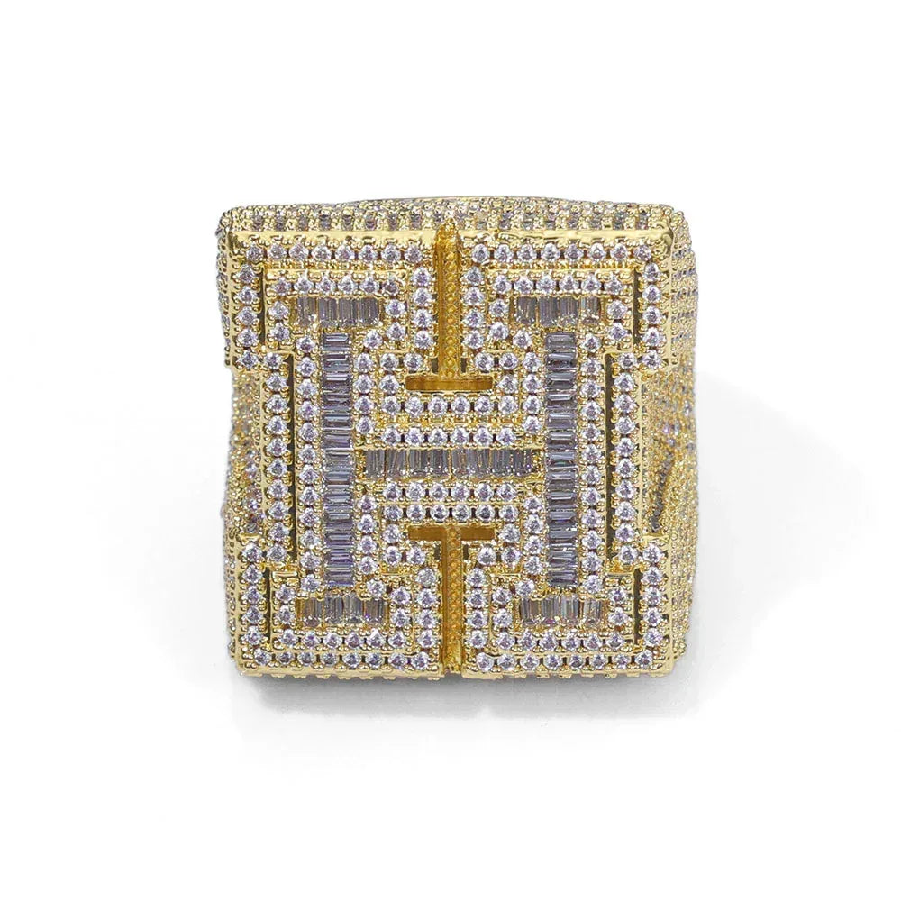 Alphabet Zircon Ring for Men | Trendy Hip Hop Jewelry | Customizable Jewelry | Caratix Jewelry - CaratixJewelry