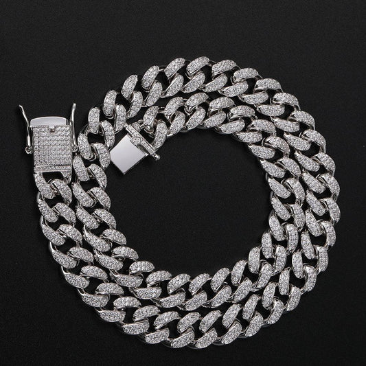 12mm Double Row Iced-Out Zircon Cuban Link Necklace - CaratixJewelry