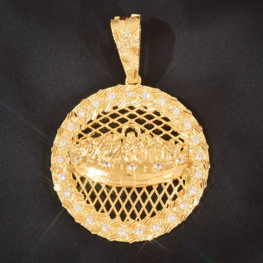 18K Gold Jesus Disc Pendant | CZ Iced Out Hip Hop Men’s Streetwear Necklace - CaratixJewelry