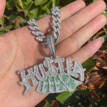 Iced Out "Hustle" Dollar Sign Pendant | Men's Real Copper CZ Necklace - CaratixJewelry