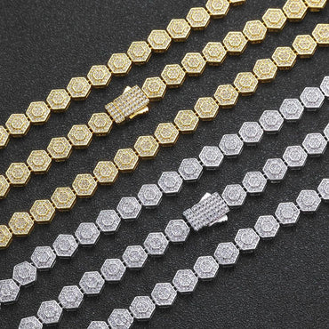 Custom 8.5mm Hexagon Geometric Baguette Chain | Unique Gold Chain for Rapper | Caratix - CaratixJewelry