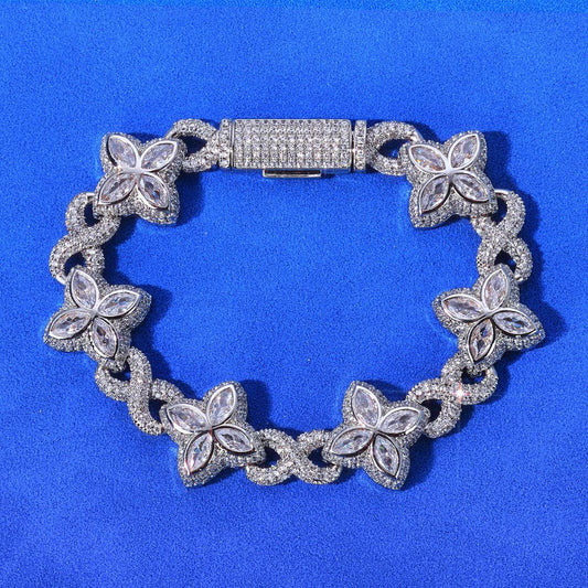 8mm S925 Sterling Silver Moissanite Infinity 8 Cuban Bracelet | VVS Moissanite Clover Link | Luxury Gold Chain Rapper Style | Caratix - CaratixJewelry