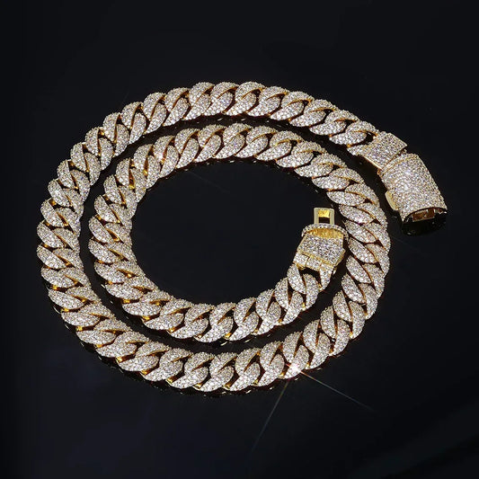 14mm Cuban Chain Necklace Zircon Flip Lock - CaratixJewelry
