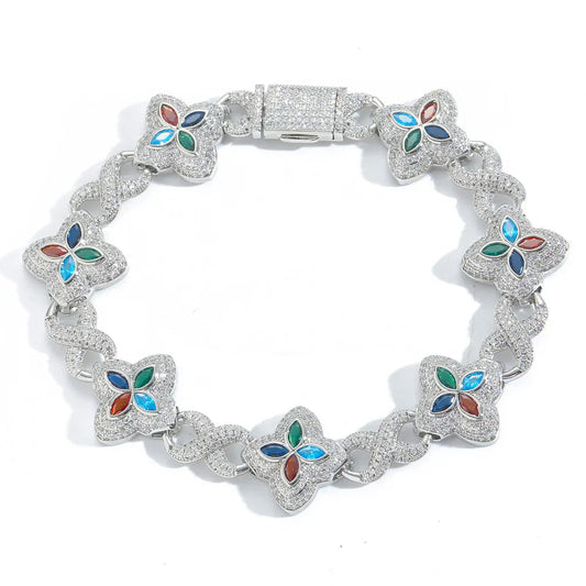 Premium 5A Pink Zircon Clover Bracelet | Unisex High-End Bling Jewelry | Caratix - CaratixJewelry