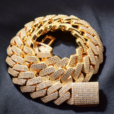 20mm 3Row Curved Gold Cuban Chain Necklace - CaratixJewelry