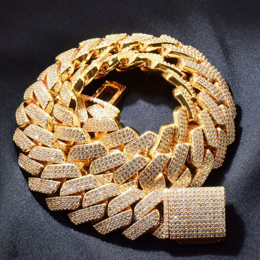 20mm 3Row Curved Gold Cuban Chain Necklace - CaratixJewelry
