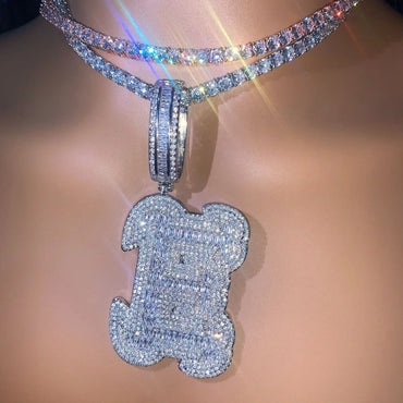 Baguette Script Letter Pendant | DIY CZ Initial Hip Hop Custom Necklace - CaratixJewelry
