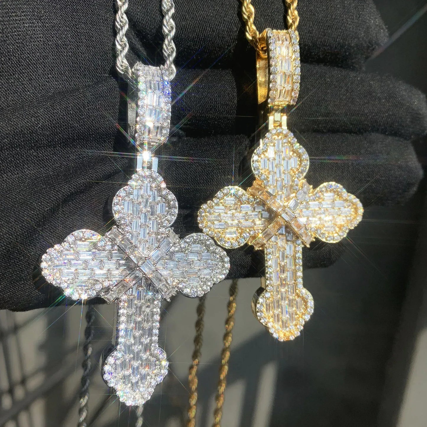 Iced Out Step-Cut Cross Pendant Necklace – Hip Hop Mixed CZ - CaratixJewelry