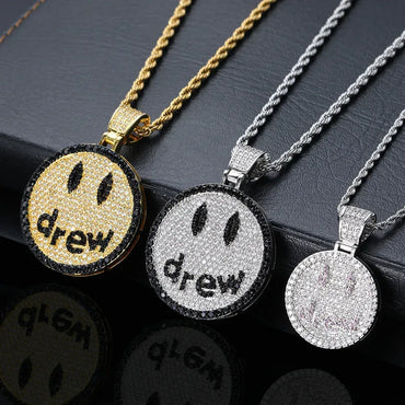 Drew Smiley Face Pendant Hip Hop Necklace with Micro-Pave Zircon for Men | Caratix Jewelry - CaratixJewelry