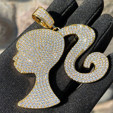 Iced Out "Hip Hop Baddie" Figure Pendant | Women's Real Gold Plated Necklace - CaratixJewelry