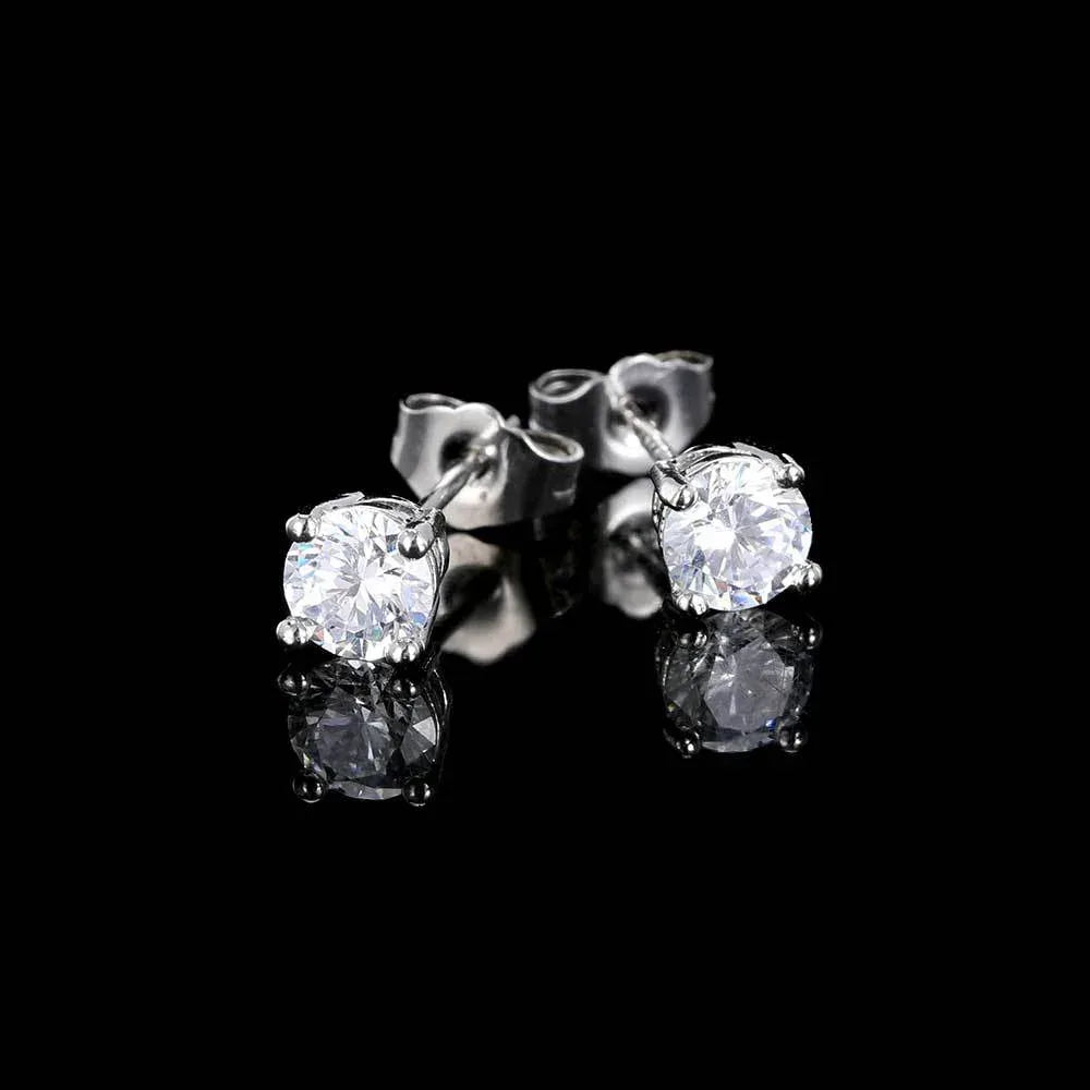 Round Zircon Four-Prong Stud Earrings with S925 Silver Pin | Fashionable Hip Hop Jewelry for Men and Women | Caratix Jewelry - CaratixJewelry