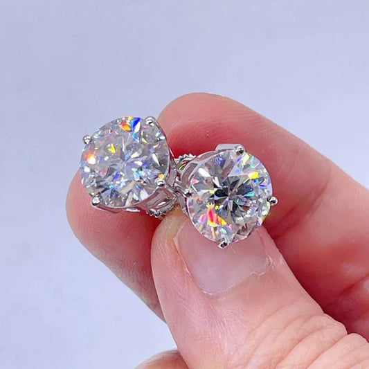 925 Sterling Silver Round Zircon Stud Earrings for Men & Women | Classic Hip Hop Jewelry | Caratix Jewelry - CaratixJewelry