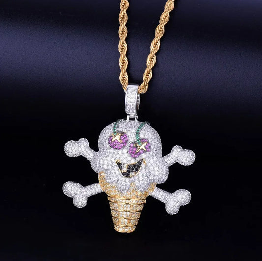 Luxury Iced Out Skull Ice Cream Pendant for Men | Hip Hop Pave CZ Jewelry | Trendy Copper Zircon Skull Necklace | Streetwear Ice | Caratix - CaratixJewelry
