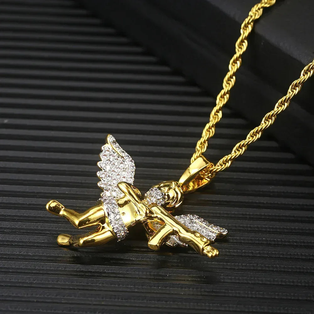 RevengeAngel Gun Pendant Hip Hop Necklace with Micro-Pave Zircon for Men | Caratix Jewelry - CaratixJewelry