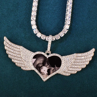 Heart Wing Photo Pendant | Iced Out CZ Custom Picture Hip Hop DIY Jewelry - CaratixJewelry