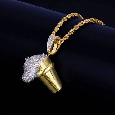 Men's Glossy Drip Cone Necklace | Premium Copper CZ Dessert Jewelry | "So Icy" Hip Hop Bling | Caratix - CaratixJewelry