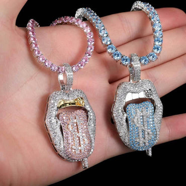 Custom Dollar Mouth & Tongue Pendant Necklace with Micro-Pave Zircon Stones for Men | Caratix Jewelry - CaratixJewelry
