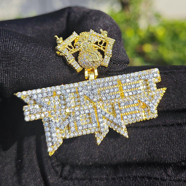 Iced Out Double Gun & Money Bag Letter Pendant Necklace – Hip Hop CZ Copper Jewelry for Men - CaratixJewelry