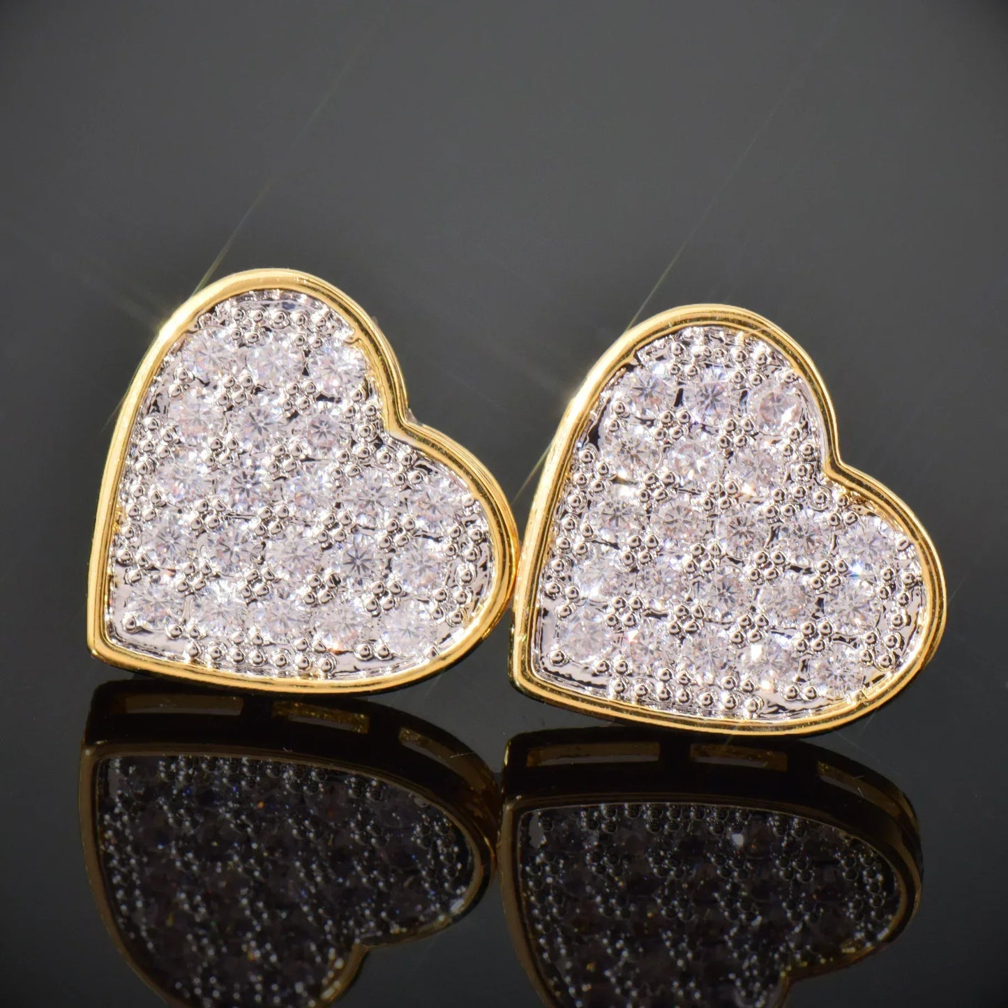 Iced Out Heart Shaped Stud Earrings with Zircon | Romantic Hip Hop Jewelry | Caratix Jewelry - CaratixJewelry