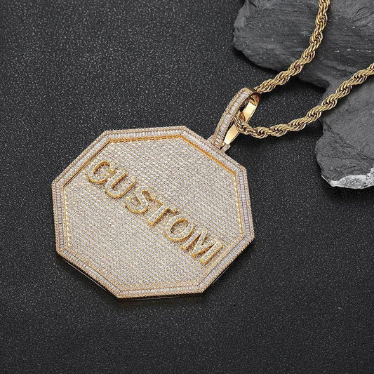 Octagon-Shaped Letter Pendant Necklace with Zircon Stones and Detailing for Men | Caratix Jewelry - CaratixJewelry