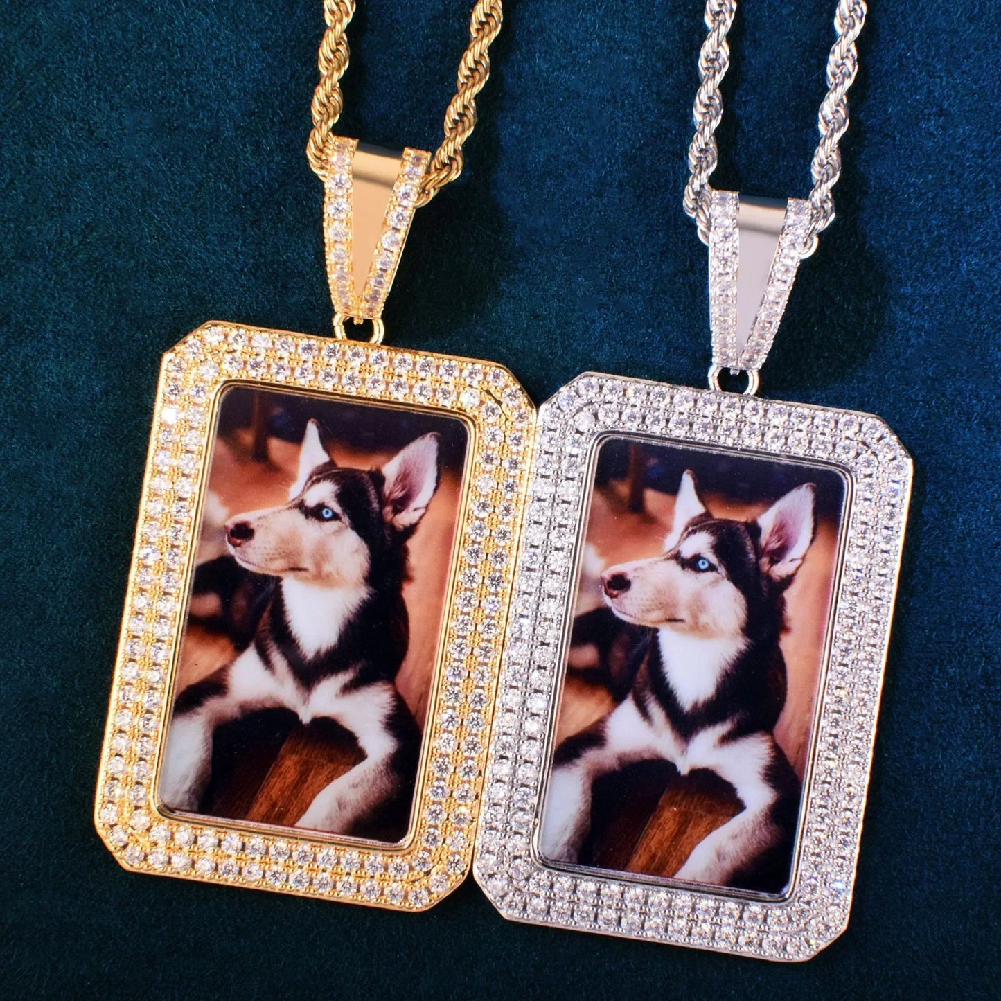 Dog Tag Photo Frame Pendant | CZ Iced Out DIY Custom Picture Hip Hop Necklace - CaratixJewelry