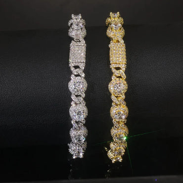 7.5mm Iced Out Bead Cuban Chain Necklace Zircon - CaratixJewelry