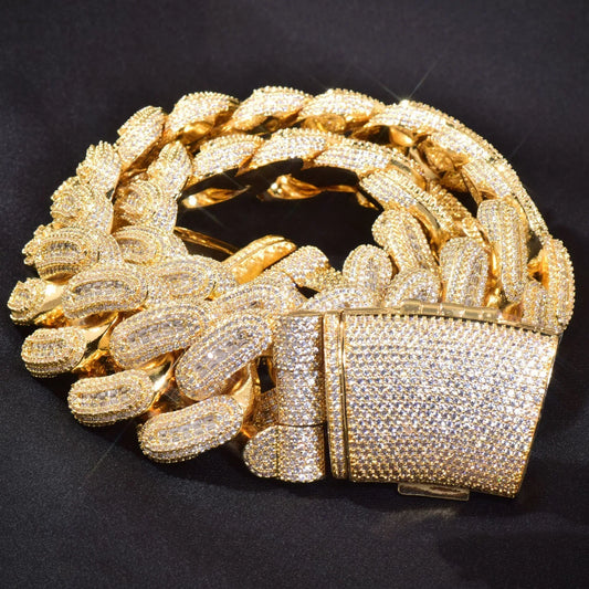 28mm Iced Out T-Shape Cuban Chain Necklace with Slanted Clasp | Unisex Hip Hop Jewelry | Caratix Jewelry - CaratixJewelry