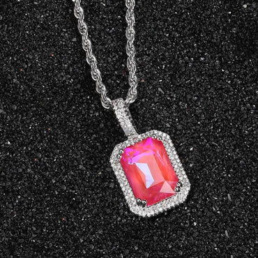 Mocha Fluorescent Square Pendant with Solid Zircon and Colorful Gemstones for Men and Women | Caratix Jewelry - CaratixJewelry