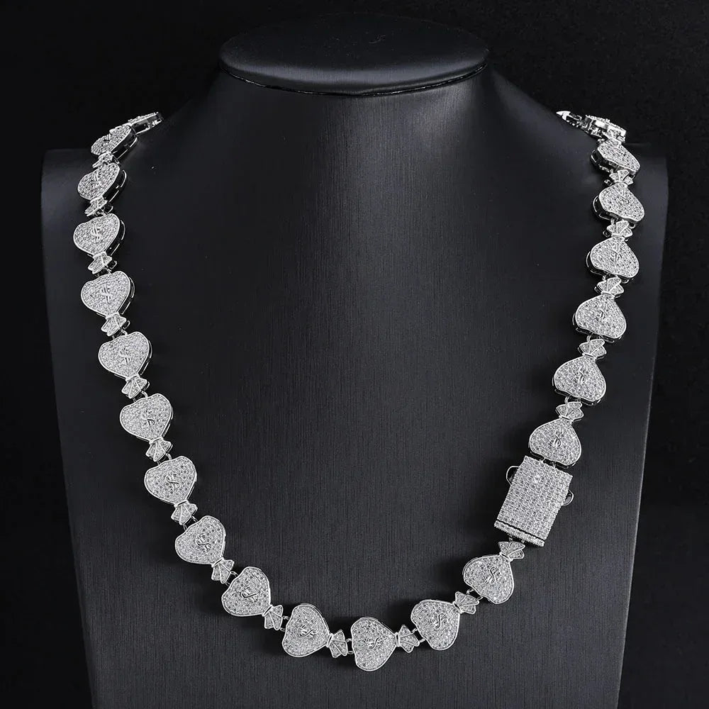 15mm Money Bag Zircon Cuban Chain Hip Hop Necklace - CaratixJewelry