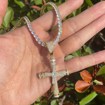 Iced Out Spinning Windmill Cross Pendant | Men's Real Copper CZ Necklace - CaratixJewelry