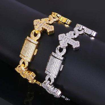 15mm Full Zircon Zero Link Bracelet Square-Cut Detail Gold Chain Rapper Style for Men | Caratix Jewelry - CaratixJewelry