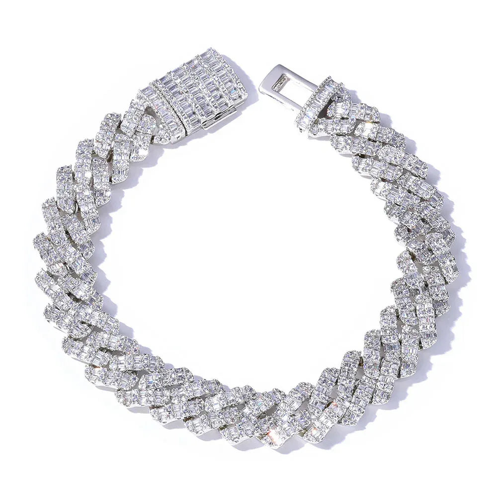 Custom 10mm Rhombus Baguette Cuban Link Bracelet - CaratixJewelry