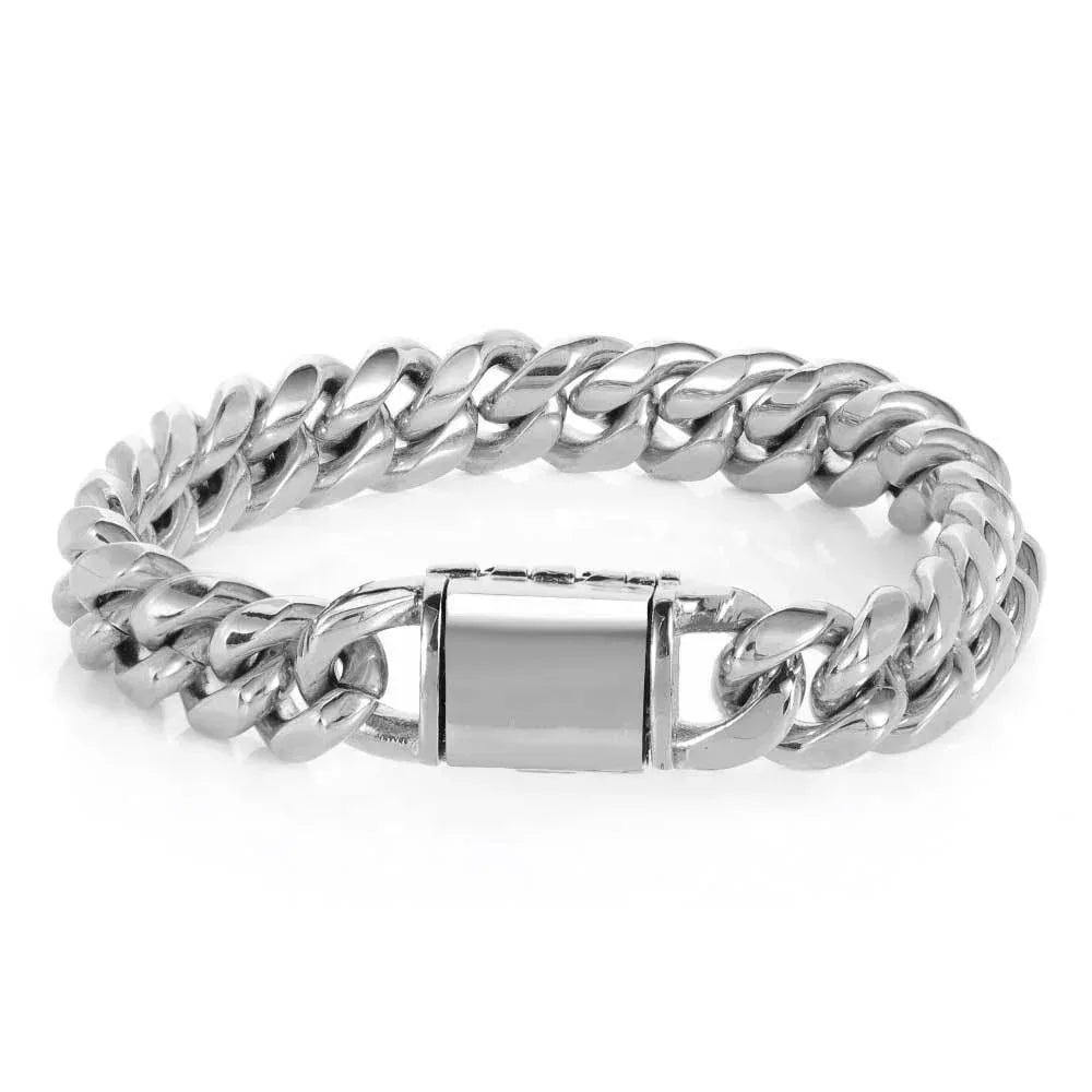 Stainless Steel Titanium Cuban Link Bracelet Polished Round Finish for Men | Caratix Jewelry - CaratixJewelry