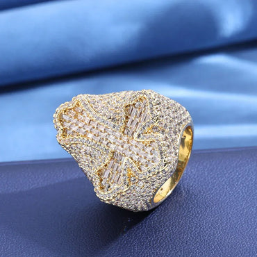 Zircon Cross Ring for Men Hip Hop Jewelry Custom Design | Caratix Jewelry - CaratixJewelry