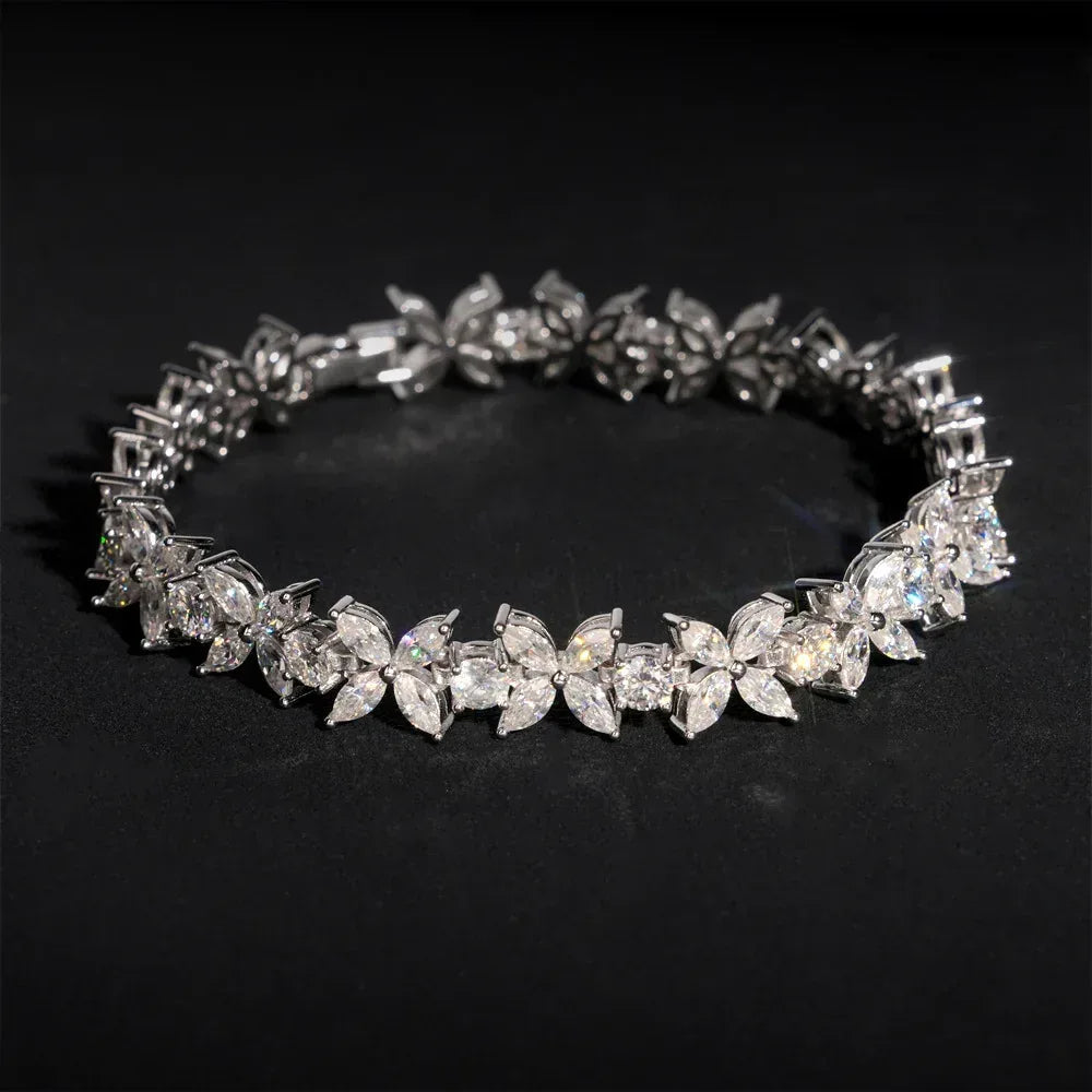 Marquise-Cut Moissanite Bracelet – S925 Sterling Silver Minimalist Iced-Out Unisex Hip Hop Streetwear Jewelry - CaratixJewelry