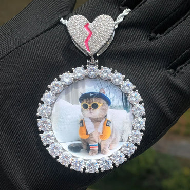 Custom Photo Pendant Necklace | Solid CZ Iced Out Hip Hop DIY Picture Jewelry - CaratixJewelry