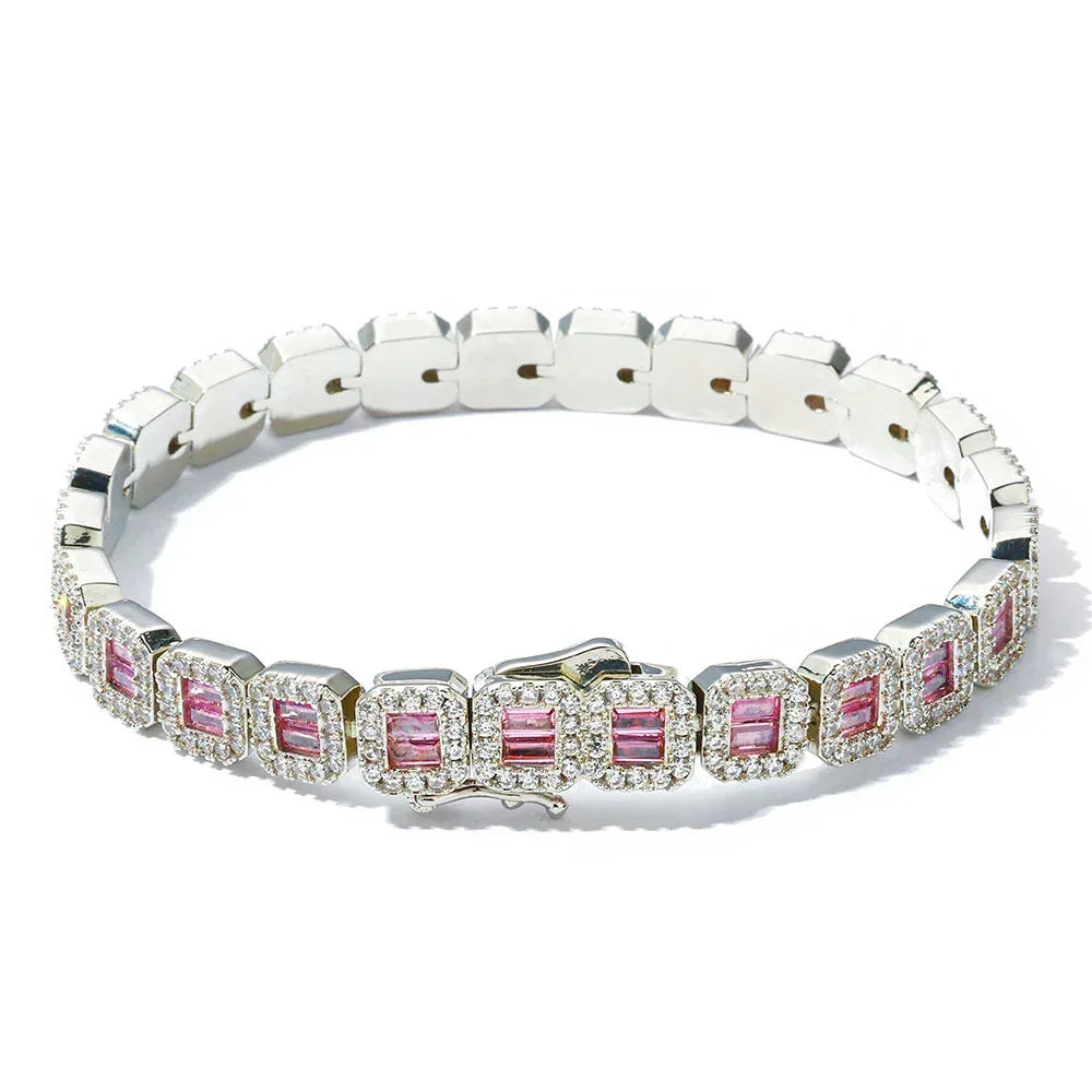 Custom 8mm Pink Baguette Tennis Bracelet Hip Hop Jewelry | Caratix - CaratixJewelry