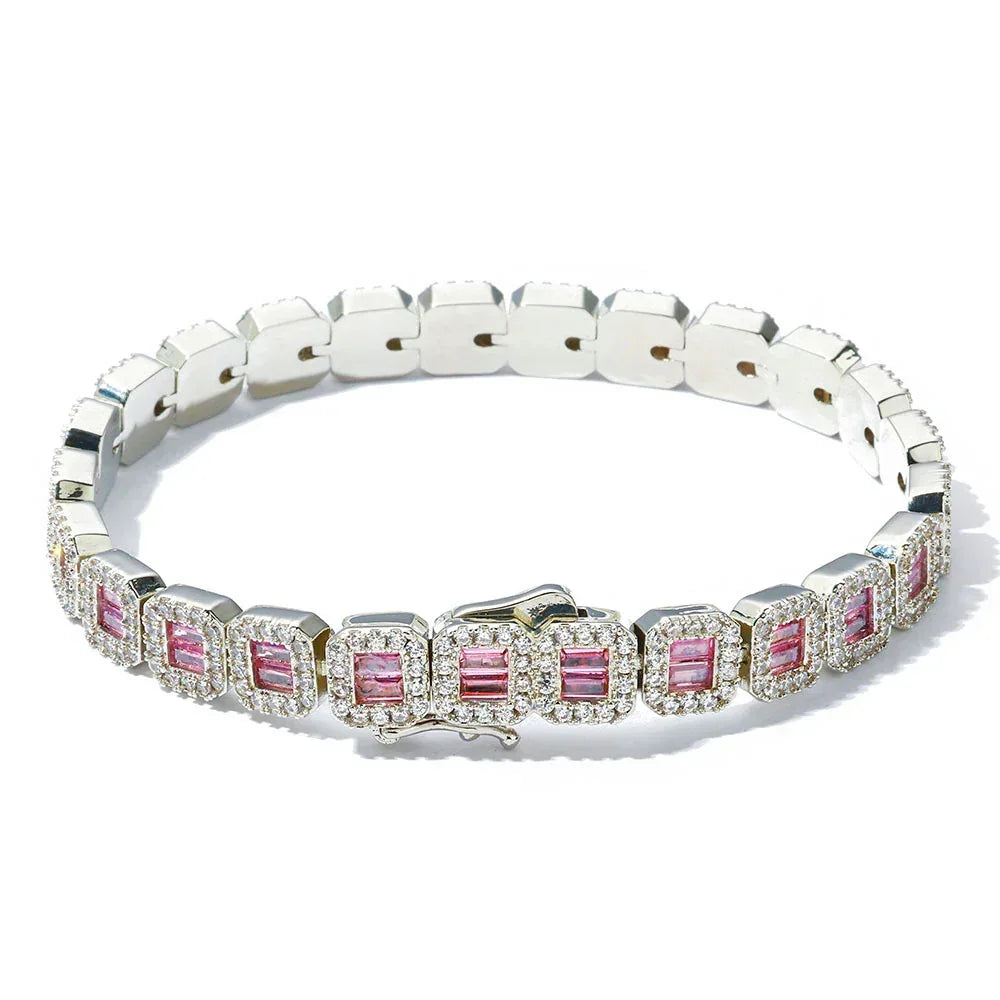 Custom 8mm Pink Baguette Tennis Bracelet Iced Out Chain Style for Rapper | Caratix - CaratixJewelry