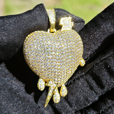 Teardrop Lightning Pendant Necklace | CZ Iced Out Hip Hop Unisex Jewelry - CaratixJewelry