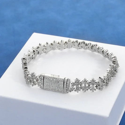 Custom S925 Silver Moissanite Cross Bracelet | VVS Shine Gold Chain for Rapper | Caratix - CaratixJewelry