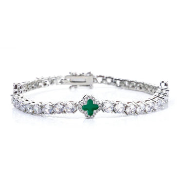 4mm S925 Sterling Silver Color Enamel Clover Bracelet | Iced Out Tennis Chain | Custom Rapper Iced Out Chain Style | Caratix - CaratixJewelry
