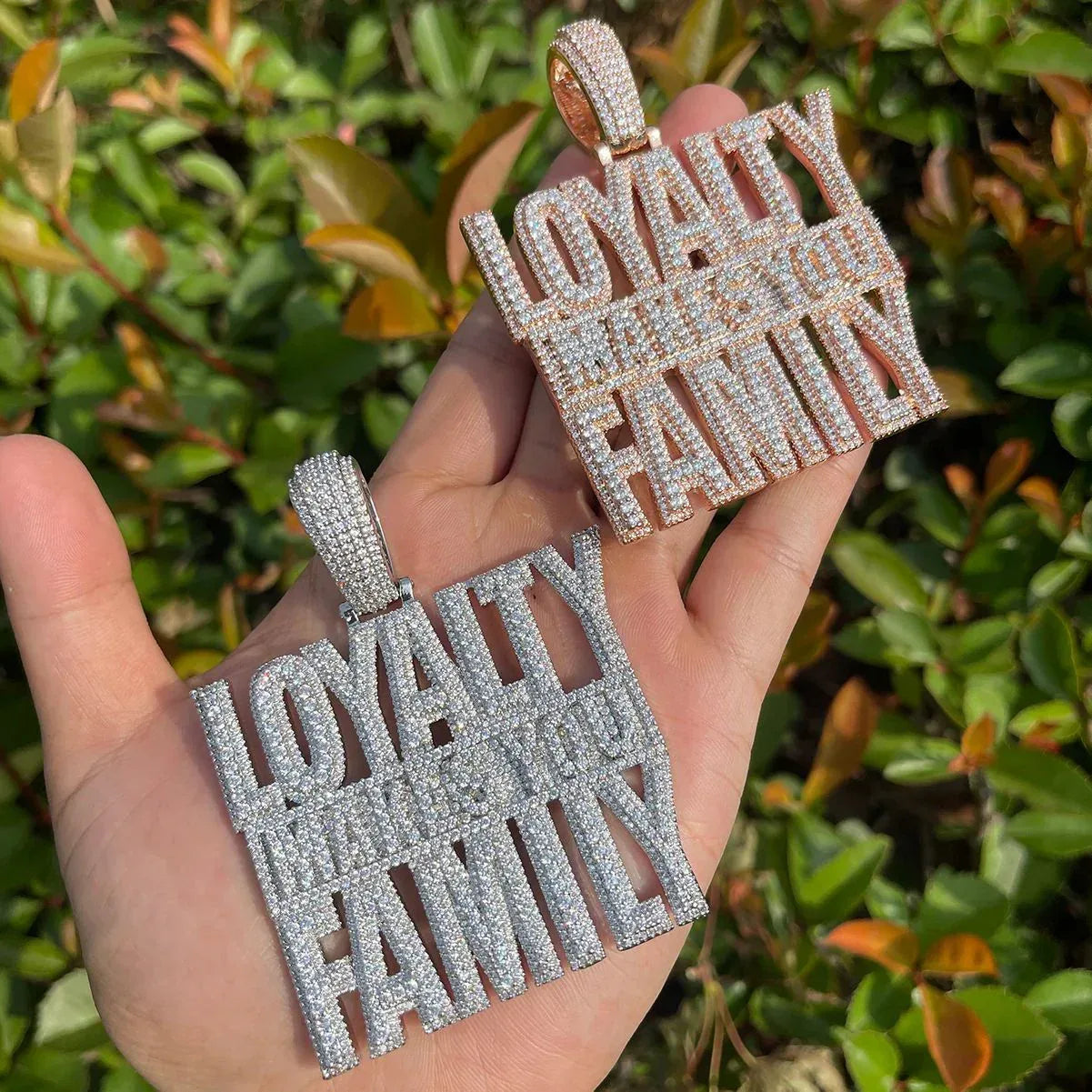 Iced Out "Loyalty Makes You Family" Pendant | Men's Real Copper CZ Necklace - CaratixJewelry