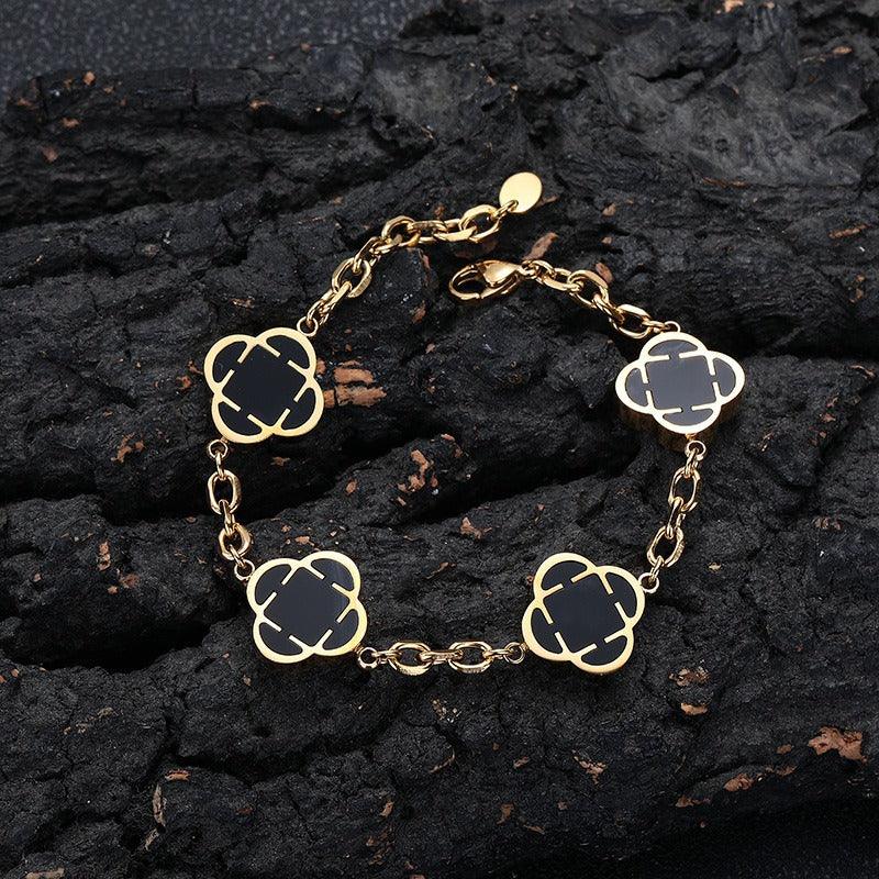 Stainless Steel Clover O-Chain Bracelet Non-Tarnish Gold Clover Link - CaratixJewelry