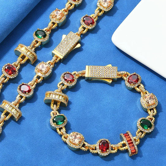 Colored Gemstone Necklace Hip Hop Jewelry Rapper Iced Out Chain for Men | Caratix Jewelry - CaratixJewelry