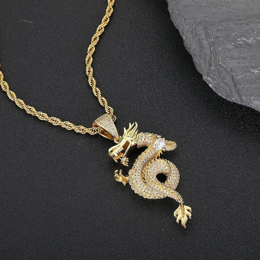 Zodiac Dragon Iced Out Pendant Zircon Necklace for Men | Caratix Jewelry - CaratixJewelry