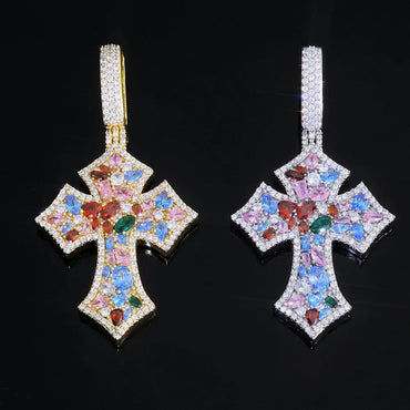 Colorful Zircon Cross Pendant Necklace Hip Hop Jewelry | Caratix Jewelry - CaratixJewelry