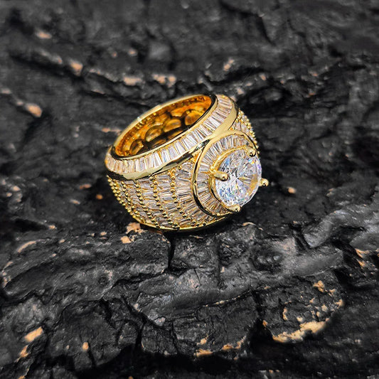 Mixed-Zircon Large Stone Ring for Men | Trendy Hip Hop Jewelry | Caratix Jewelry - CaratixJewelry