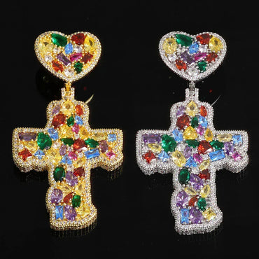 Iced Out Colorful Zircon Cross Pendant Necklace Hip Hop Jewelry for Men | Caratix Jewelry - CaratixJewelry