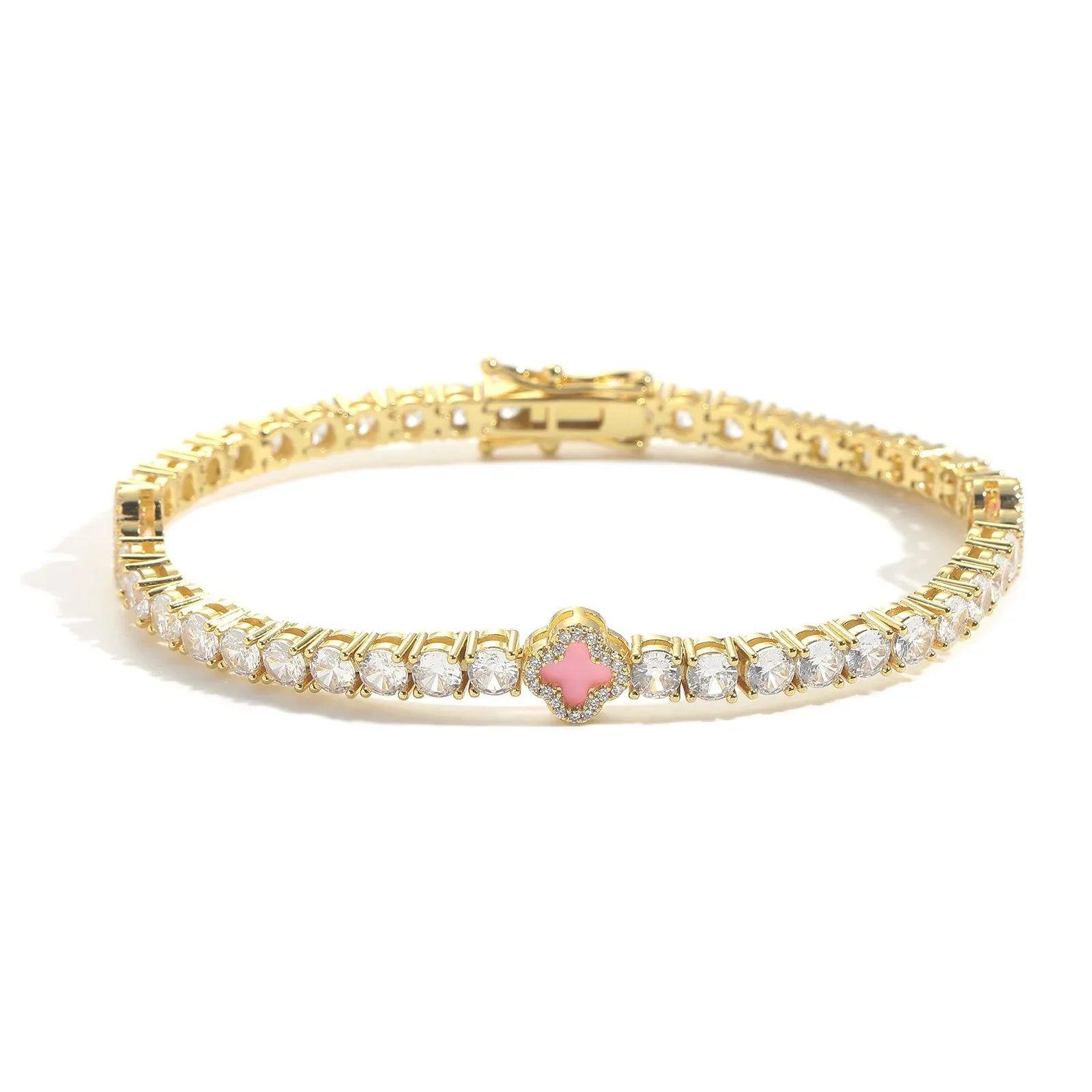 Pink Clover Zircon Tennis Chain | Women's Luxury Pink Hip Hop Bling Choker & Bracelet | Caratix - CaratixJewelry